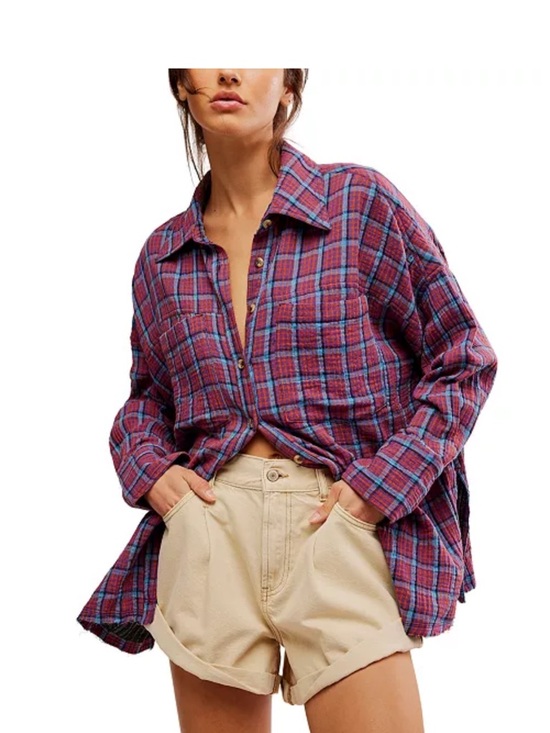 Free People Tops - Free People We The Free Cardiff Plaid Shirt Oversized Gauze Boho